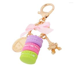 Keychains Effiel Tower Macarons Ribbon Woman Girls Luxury Cake Keychain On Bag Charm Handbag Charms Car Gift9544038