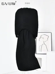 Work Dresses GVUW Fashion Artwork Pleated Two Piece Set Women's Elegant O-neck Top Irregular Elastic Waist Skirt 2024 Summer 17G1899
