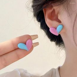 Stud Earrings 2024 Summer Fashion Sweet Resin Contrast Heart Girls Cute Temperament Versatile Jewelry