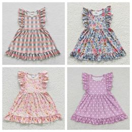 Girl Dresses Wholesale Rts Baby Girls Summer Flysleeve Dress Kid Western Boutique Children Toddler Floral Knee Length Ruffle Clothes