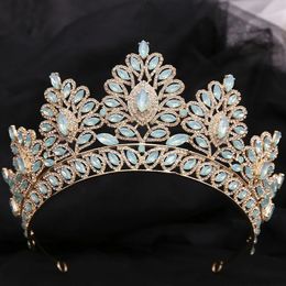 DIEZI 12 Colours Baroque Princess Opal Crystal Tiara Crown Elegant Queen Tiara Wedding Party Hair Dress Accessories Jewellery 240103