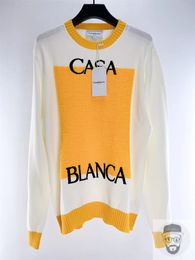 AutumnWinter High Quality ONeck Casablanca Knitwear Sweater Wool Blended Fabric Pullover mens sweater 240103