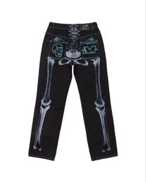 Y2k Skull Print High Waisted Hiphop Denim Pants Street Male Black Dragging Trouses Gothic Fashion Loose Baggy Jeans Men Clothing 240102