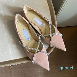 High-heeled Shoes Sheepskin Pointed Pumps Shallow Mouth Crystal Shoe Women Flat And High Heels Shoes Classics Metal Buckle Wedding Shoes