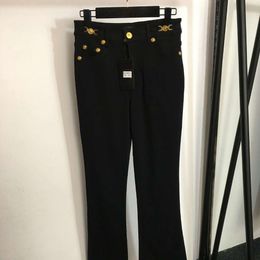 Basic & Casual Dresses Women's Solid Colour Beauty Portrait Gold Button Decoration Slimming Denim Pants with Flared Bottoms