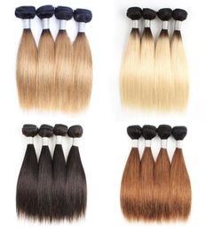 4 Bundles Indian Human Hair Weaving Bundles 50gpc Straight Dark Brown 1B613 T1b27 1B30Ombre Honey Blonde Short Bob Style4373862