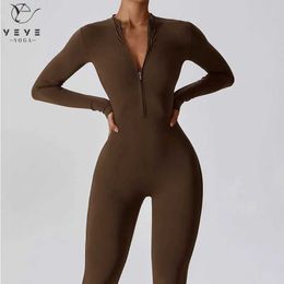 Women's Tracksuits Nude Zipper Front Long Sleeve High Intensity Workout One Piece Leotard Fitness Dance Gym Aerial Yoga Jumpsuit J240103