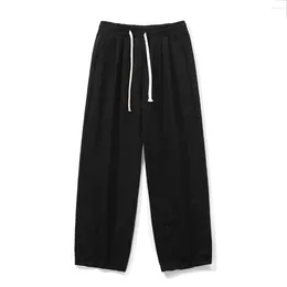 Men's Pants 2024 Spring Men Casual Cotton Oversized Clothes Elastic Waist Drawstring Solid Straight Long Loose Trousers Black