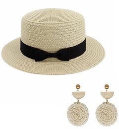 Parent child Beach Hat Female Casual sun Hats Lady Women Flat brim Bowknot Straw cap girls Sun Hat1955140