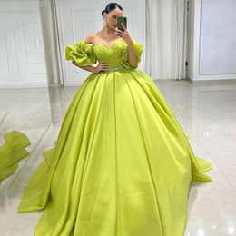 Elegant A-Line Prom Sweetheart Satin Princess Evening Dress Beading Floor Length Saudi Arabia Gown Custom Size 328 328