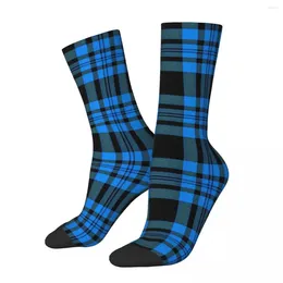 Men's Socks Blue Plaid Black Tartan Pattern Men Women Windproof Novelty Spring Summer Autumn Winter Stockings Gift