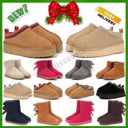 Mini Platform Boot ug Designer Snow Boots AustraliaWomens Tazz Slippers Tasman Slip-on Slides Winter Warm Booties Wool Suede Fur Sheep Skin Shoes Ankle Bootes