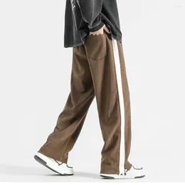 Men's Pants Pineapple Texture Fabric Corduroy Casual Thick Elastic Waist Fashion Straight Loose Wide Leg Korea Trousers Male