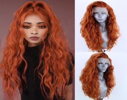 Orange Heat Resistant Fibre Hair Synthetic Wigs for Women Long Body Wave full lace Front wig Cosplay Wig with Side Part4762493