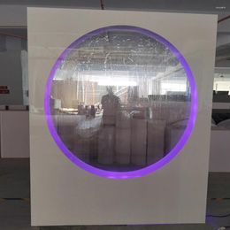 Party Decoration LED Acrylic White Square Stand With Round Circle Backdrop For Birthday Wedding