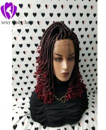 Fashion Braided curly wig African American ombre red Braided Lace Wig Lace Front Synthetic short Braided Wigs with curly tips for 3618023