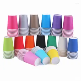 Disposable Cups Straws 100/200pcs/Pack 9oz Paper Coffee Tea Milk Cup Drinking Accessories Party Supplies