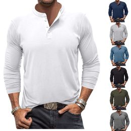 LaiCross Border European and American Men's Long Sleeved T-shirts with Round Necked Henley Shirts for Foreign Trade Men's T-shirts, Amazon