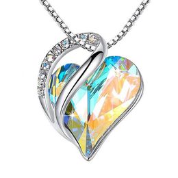 100% S925 Sterling Silver Heart Necklace Luxury Geometric Love Colourful Austrian Crystal Pendant Necklaces for Women Mom Mother Valentine's Day Birthday Gift