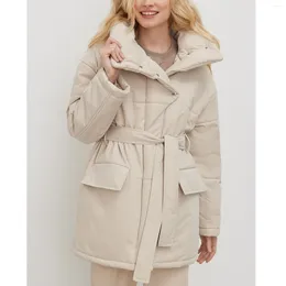 Women's Trench Coats Elegant Women Cotton Coat Solid Turn Down Collar Long Sleeve Warm Padded Jackets Female Winter Versatile Casual