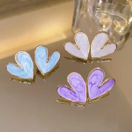 Stud Earrings 3 Colour Purple Love Pattern Graffiti Blue Heart Clip Earring Fashion Minimalist For Women Girls Jewellery