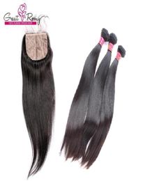 4PCSLot Straight Brazilian Hair Weft Add Silk Base Closure Remy HairBundles 4x4 Lace Closures with Baby Hair Greatremy10304334162779