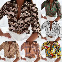 Women's Blouses 2024 Designer Women Lapel Neck Shirt Spring Printed Blouse Floral Fashion Shirts Tops Long Sleeved