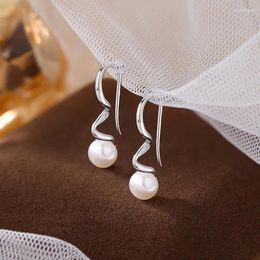 Hoop Earrings Silver Colour Pearl Pendant Earring 2024 Fashion Light Simple High-end Sense Stud Gift Women Girls Accessories