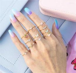 Cluster Rings Romantic Butterfly Shape CZ For Women Paved 5A Cubic Zirconia Brass With Gold Plated Color Fashion Jewelry Anillos Mujer