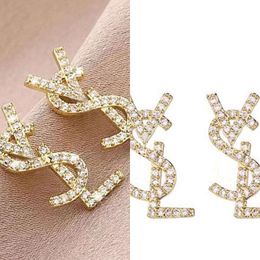 Stud 18K Gold Plated Austrian Crystal Letter Stud Earrings for Women European and USA Popular Simple Designer Earrings Wedding Bride Jewellery Gift 2024