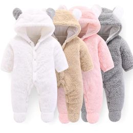 Jumpsuits Infants Baby Thick Winter Fleece rompers Spring Girls one piece jumpsuits woolen Lining Panda Designs Pink Clothes WUA872401
