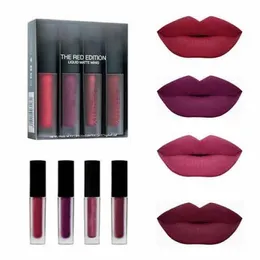 Marca de beleza menina brilho labial batom líquido o vermelho nu marrom rosa edição beleza mini gloss fosco 4 pçs/set estoque transporte rápido