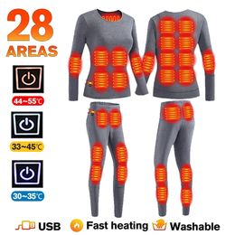 Winter Thermal Heated Jacket Men Vest Heated Underwear Men's Ski Suit USB Electric Heating Clothing Fleece Thermal Long Johns 240103