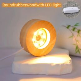 1pc LED Solid Wood Lamp, DIY Romantic Night Light, Crystal Glass Lamp Base, Switch Log Lamp, USB Display Lamp, Light Rotating Display Stand