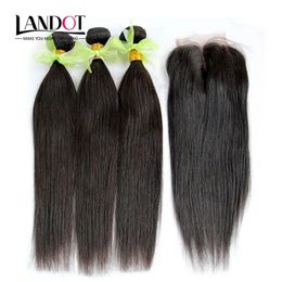 Wefts Indian Straight Virgin Hair Weaves With Closure 4 Bundles Lot Unprocessed Indian Remy Human Hair With Lace Closures Free/Middle/3