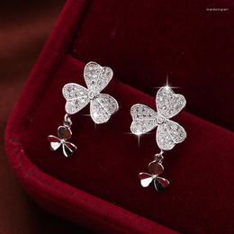 Stud Earrings Cubic Zirconia Clover For Women Luxury Korean Brand Earings Jewellery Never Fade Z006