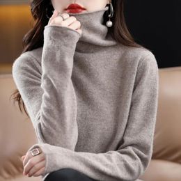 Jackets 100% Pure Wool Cashmere Sweater Women's High Collar Pullover Casual Knit Top Autumn Winter Women's Jacket Korean Fashion