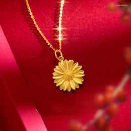 Pendants Genuine 14k Gold Colour Daisy O-shaped Pendant Necklace Fresh Sweet Sun Flower Collar Chain For Women Fine Jewellery Gifts