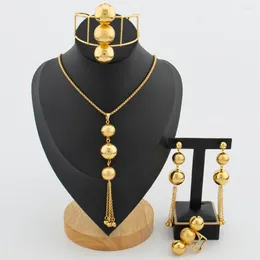 Necklace Earrings Set Dubai Gold Color Beads Jewelry For Ladies Weddings Bride Drop And Pendant Luxury Bangle Ring Party