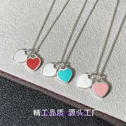 Tifannissm Designer necklace designer Jewellery necklaces T Family High Edition V Gold Enamel Peach Heart Necklace Printed Blue Pink Have Original Box