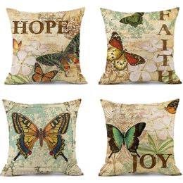 Pillow Linen Pillowcase For Home Decoration Pure American Country Flower Bird Print Cute Butterfly Pattern Decor Cover