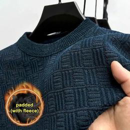 Mens Thickened Sweater Knitted Sweaters Men Threedimensional Jacquard Highgrade Crew Neck Warm Casual Top Pullover 240103