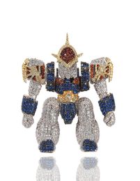 Cartoon Character Pendant Copper Micro Paved Zircon 3D Robot Pendant Necklace for Men Women1556366