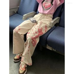 Women's Pants Y2k Japan Style Loose Ankle-Length Wide Leg Pink Graffiti Print Anime Harajuku Trousers Women High Waist Hip Hop Jeans