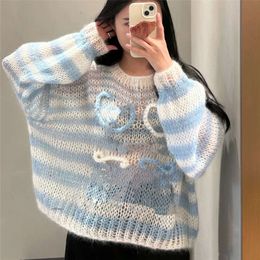 Brand fashion sweater Women's rainbow sweater Europe and the United States autumn knit sweater Korean women's rainbow striped jumper casual oversized sweater top z6