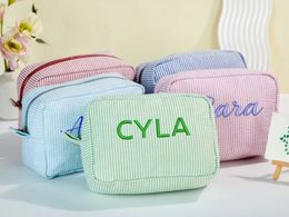 Monogrammed Embroidered Name Cosmetic Bag Personalized Makeup Case Bridesmaid Wedding Birthday Graduation Gift Travel Toiletry 240102