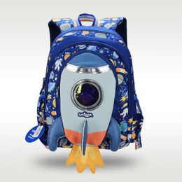 Australia High Quality Original Smiggle Children's Schoolbag Boys Shoulder Backpack Blue Rocket Shape Cartoon Schoolbag 14 Inch 240102