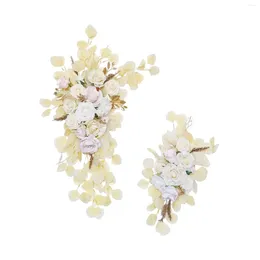 Decorative Flowers 2Pcs Wedding Arch Flower Door Wreath Rose Silk Artificial Decor For Chair Reception Drapes