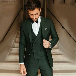 Men's Suits Blazers Green Luxury Male Suit Blazer Tuxedo Groomsmen Notched Lapel Single Breasted Formal Wedding Party 3 Piece(Jacket+Vest+Pants) Q230103