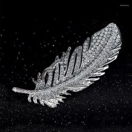 Brooches Luxury Delicate Silver Colour Shining Zircon Feather For Women Elegant Rhinestone Brooch Lady Party Pins Jewellery Gifts